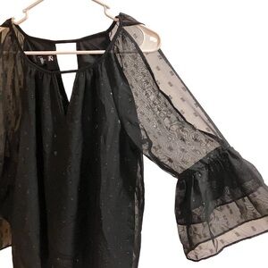 Vintage Iz Byer Top Womens Black Sheer Open Shoulder